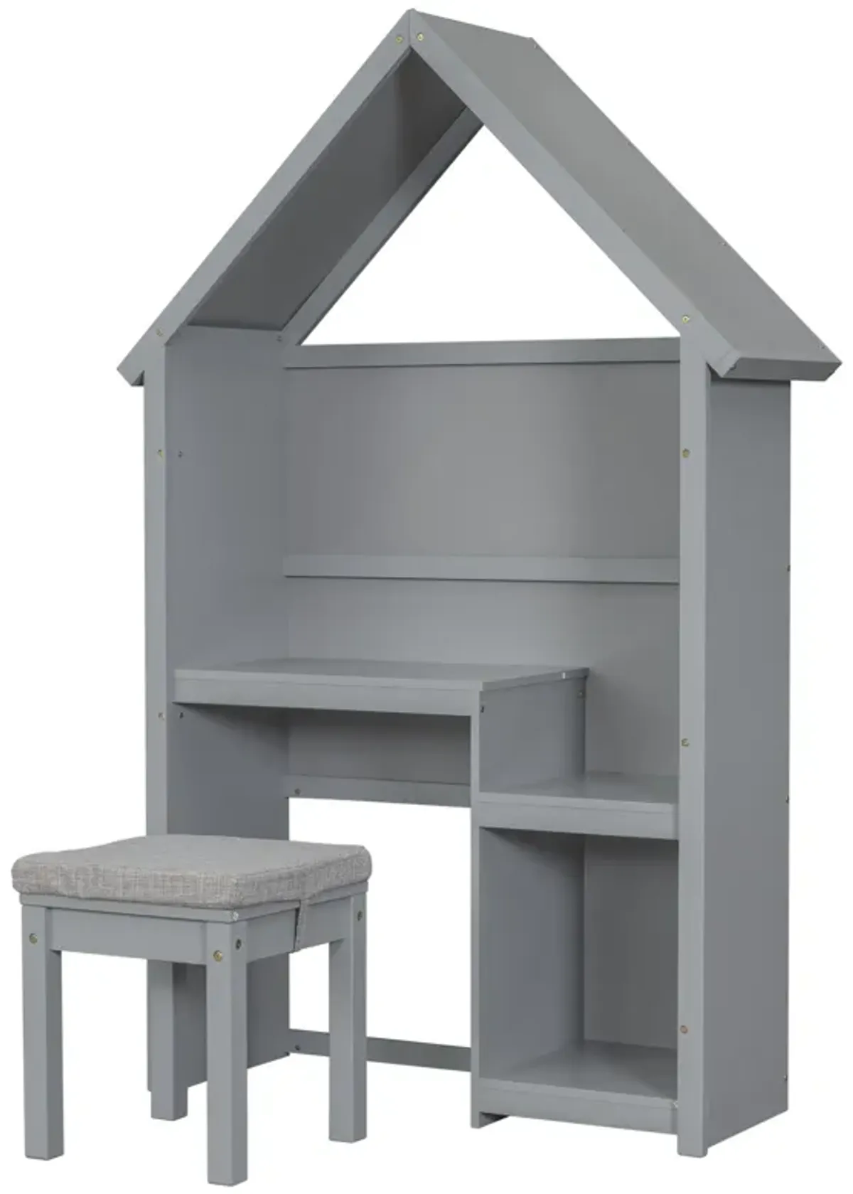 House-Shaped Kids Desk With A Cushion Stool, House-Style Desk And Stool Set