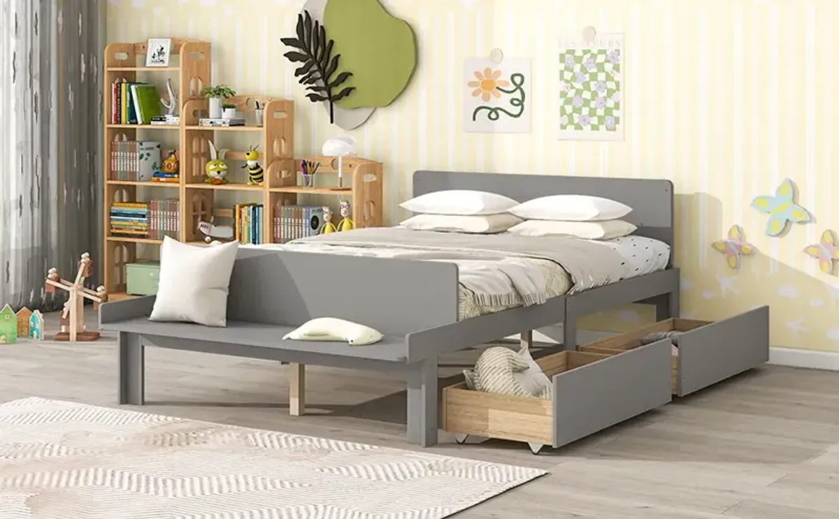 Bed With Footboard Bench, 2 Drawers