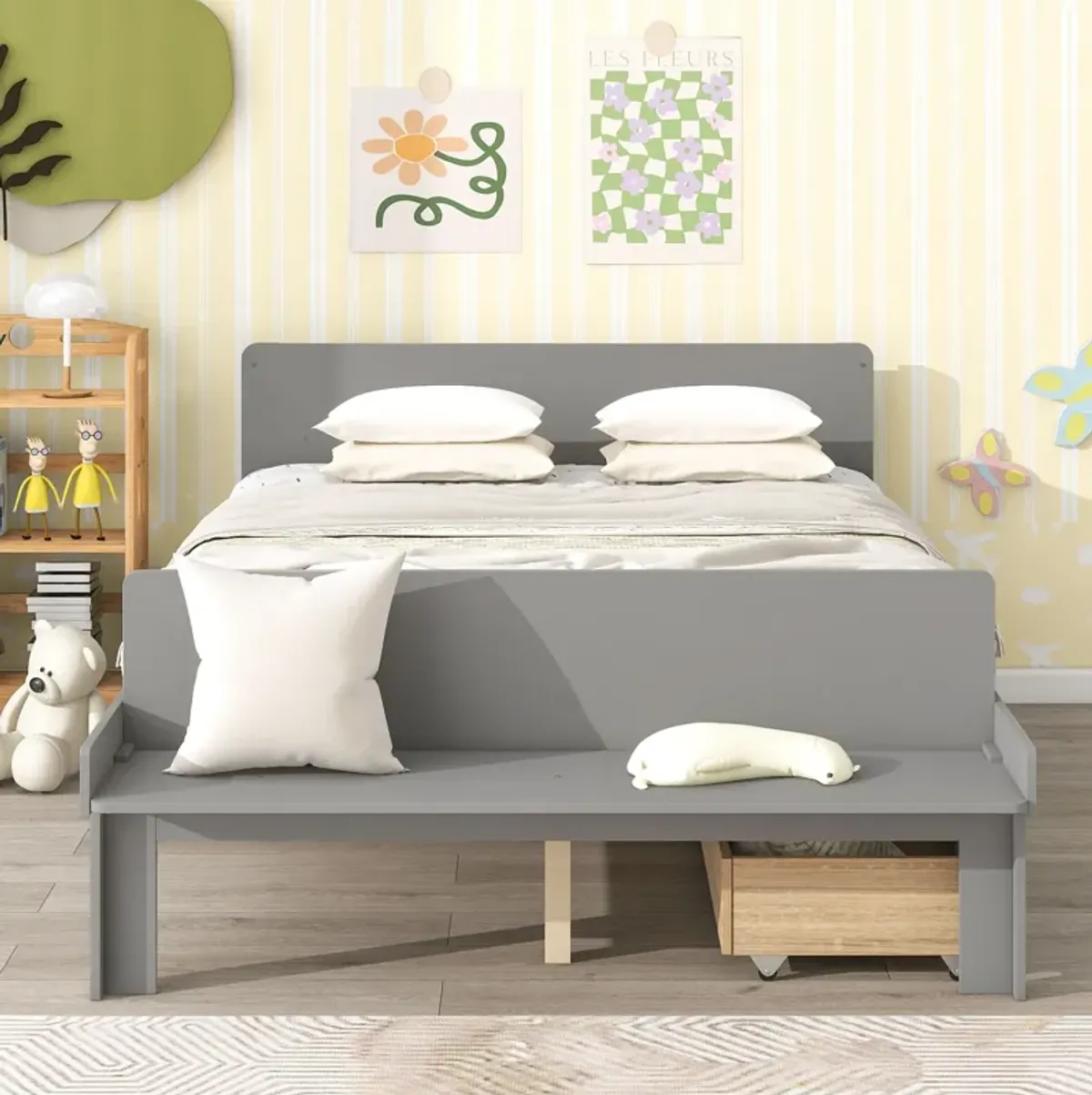 Bed With Footboard Bench, 2 Drawers