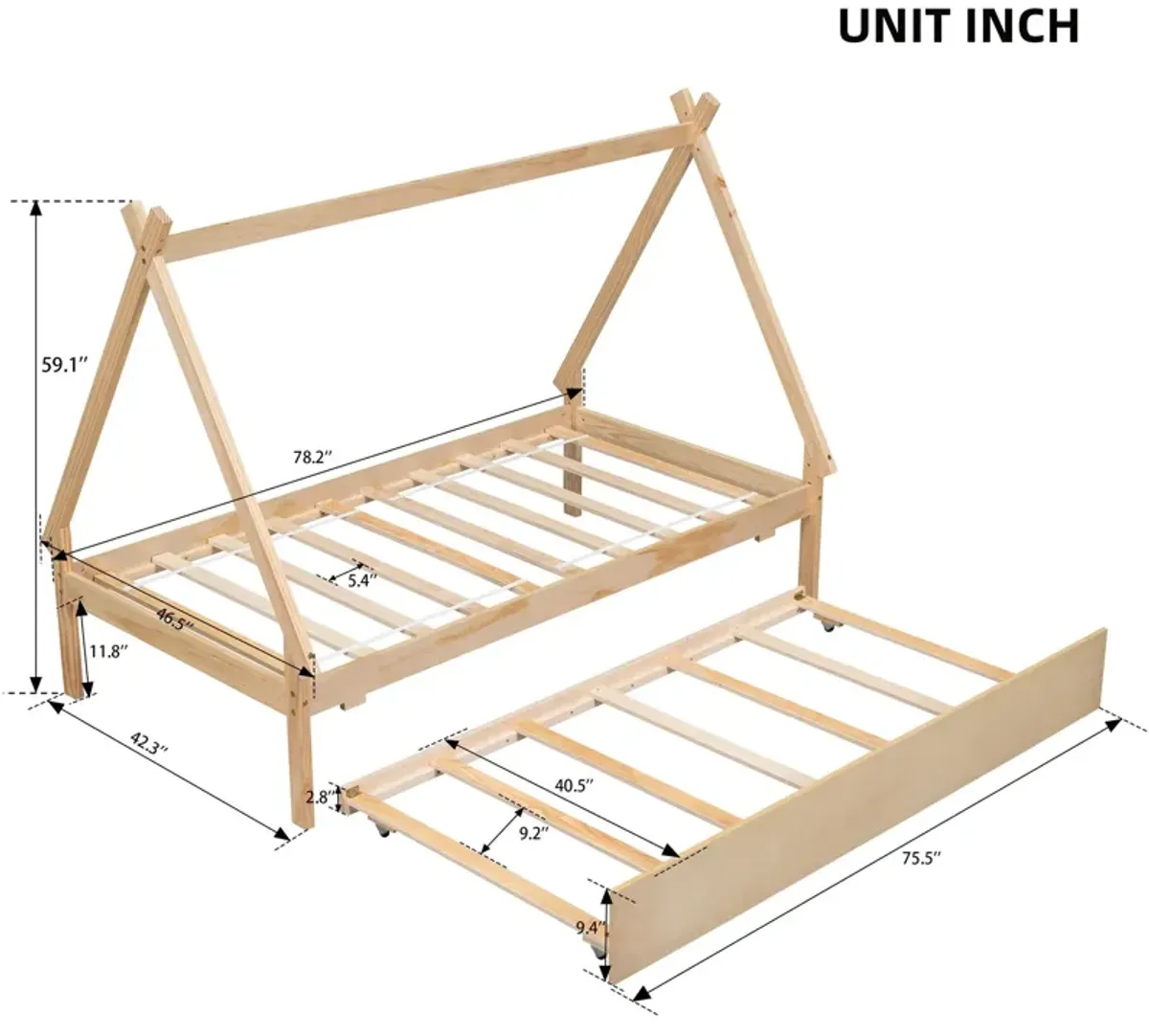 Tent Floor Bed, Teepee Bed, With Trundle