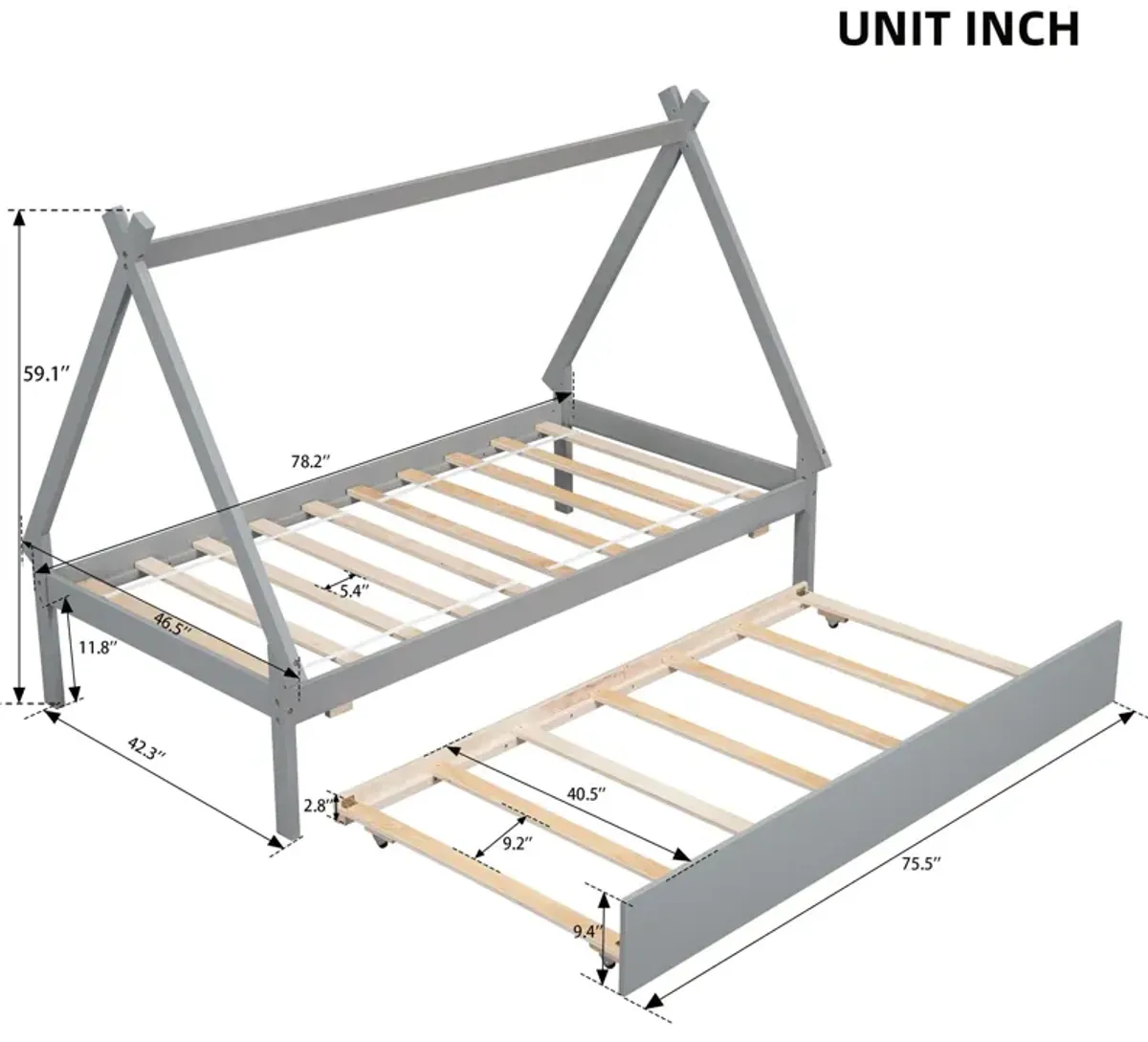 Tent Floor Bed, Teepee Bed, With Trundle