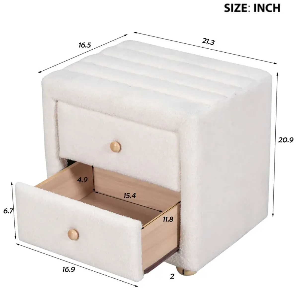 Teddy Fleece Nightstand With 2 Drawers