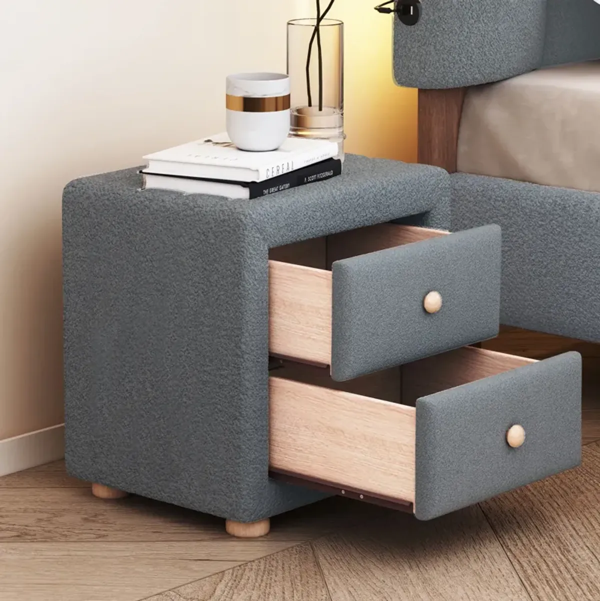 Teddy Fleece Nightstand With 2 Drawers