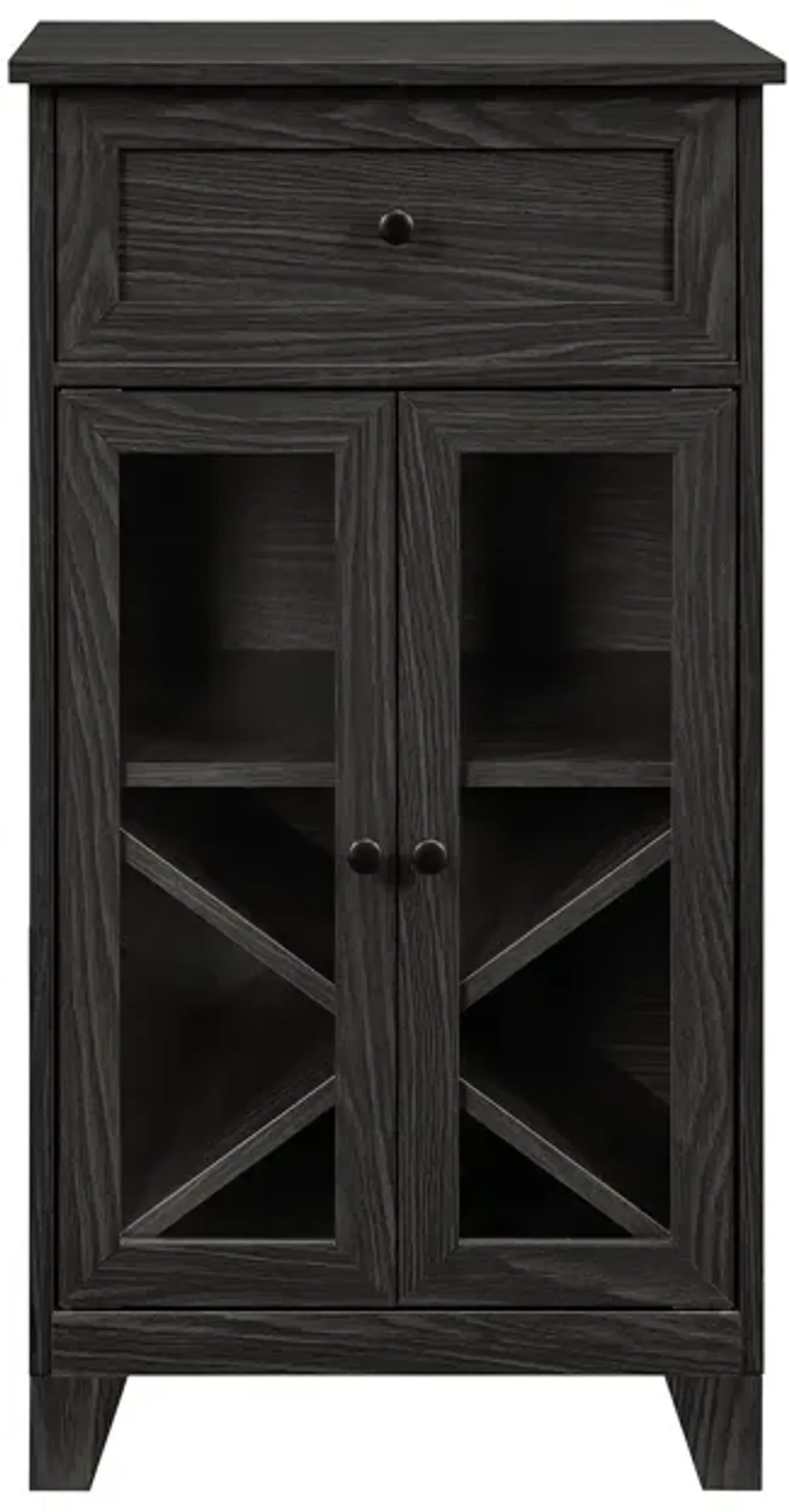 Classic Glass Door Bar Cabinet With Bottle Storage - Graphite