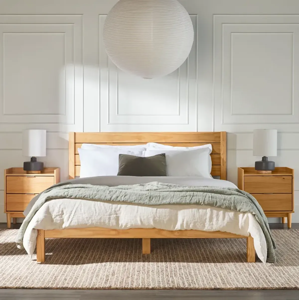 Queen Bed Frame Modern Minimalist Boho - Natural Pine