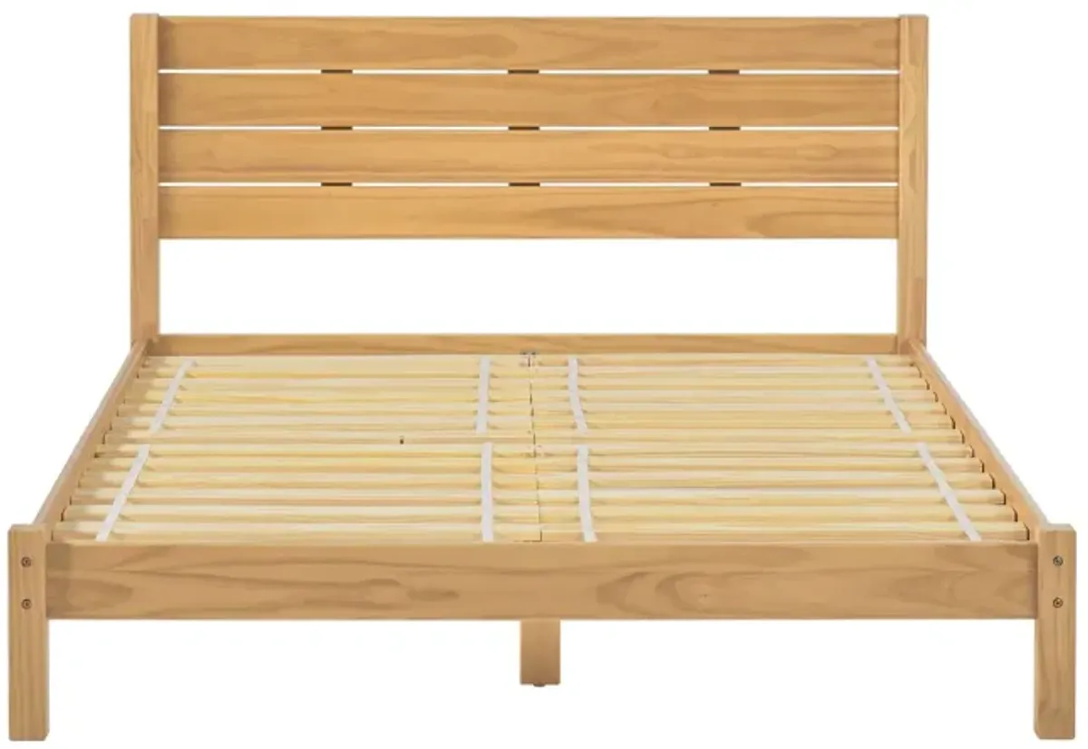 Queen Bed Frame Modern Minimalist Boho - Natural Pine