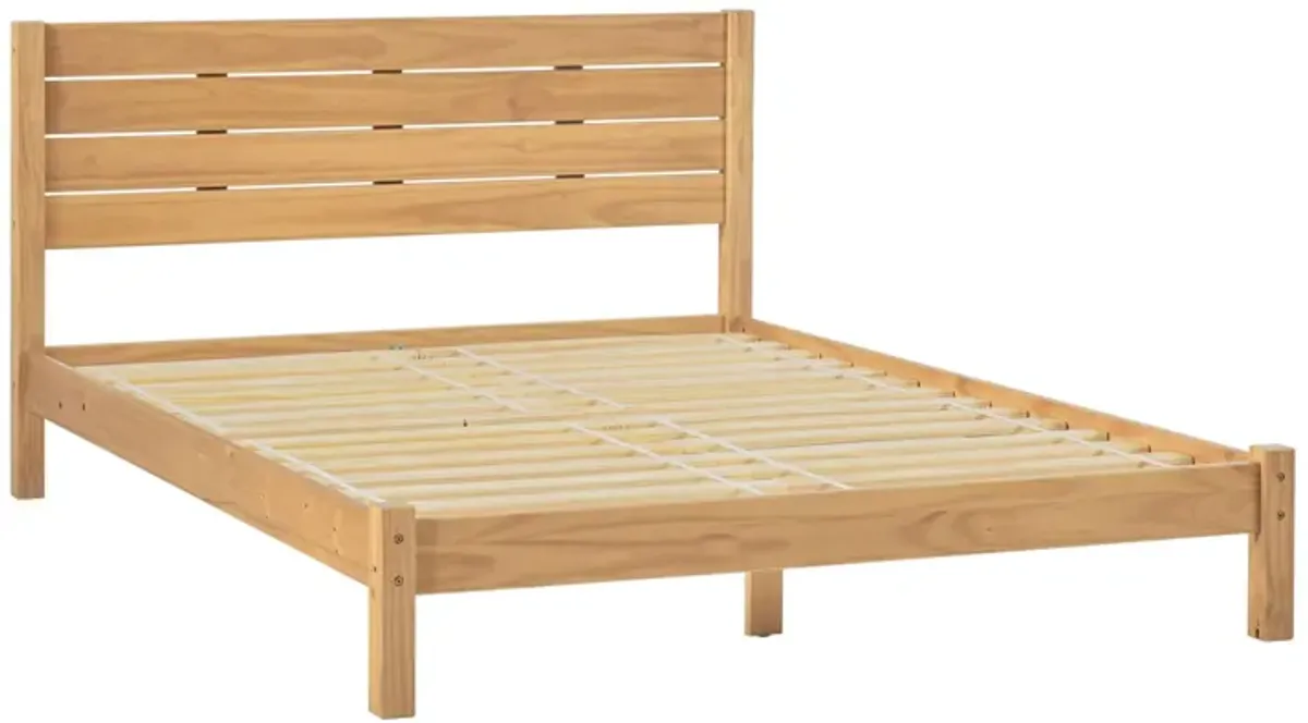 Queen Bed Frame Modern Minimalist Boho - Natural Pine