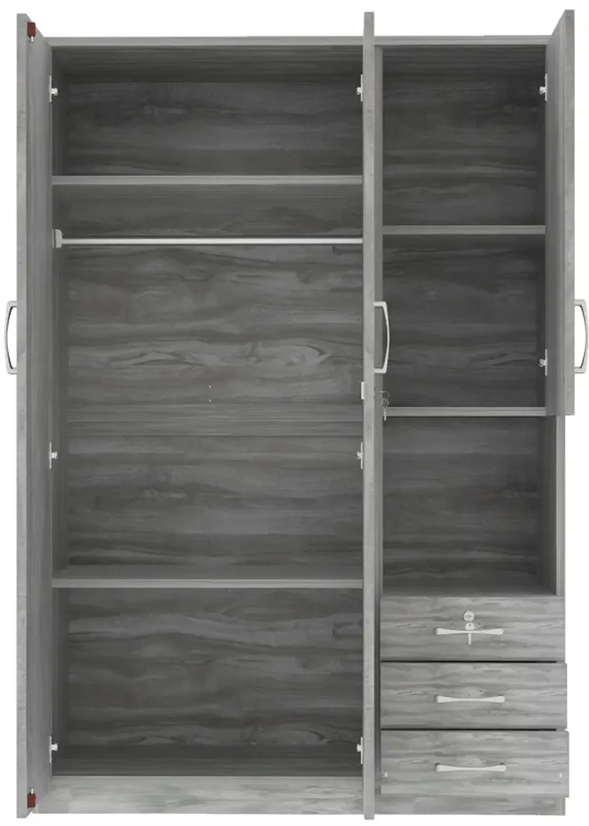 2 Doors Wooden Wardrobe Storage For Bedroom, With Shelves And 3 Drawers