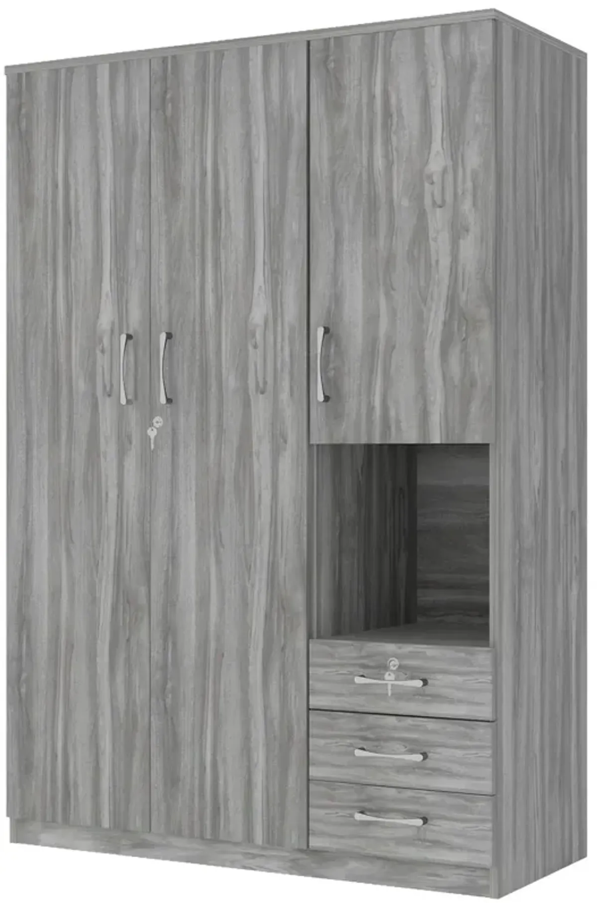 2 Doors Wooden Wardrobe Storage For Bedroom, With Shelves And 3 Drawers