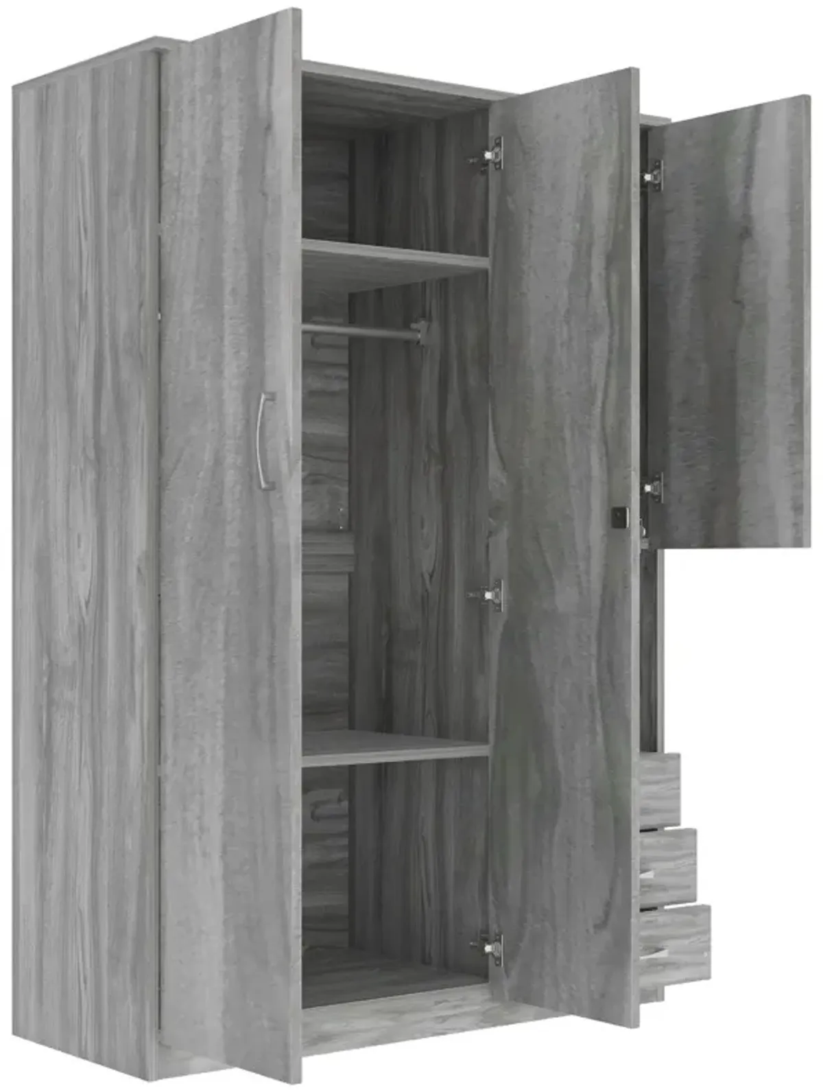 2 Doors Wooden Wardrobe Storage For Bedroom, With Shelves And 3 Drawers