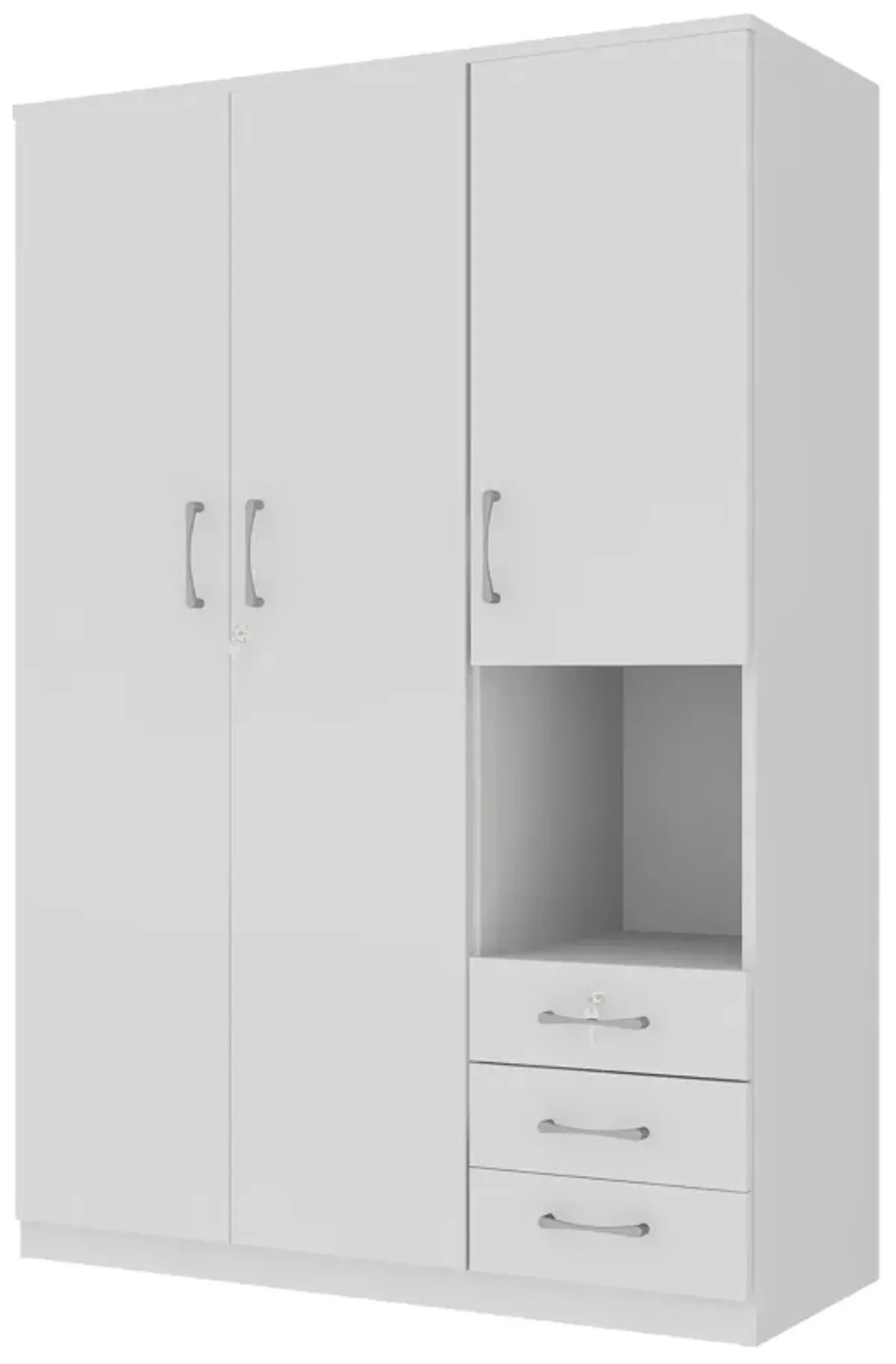 2 Doors Wooden Wardrobe Storage For Bedroom, With Shelves And 3 Drawers