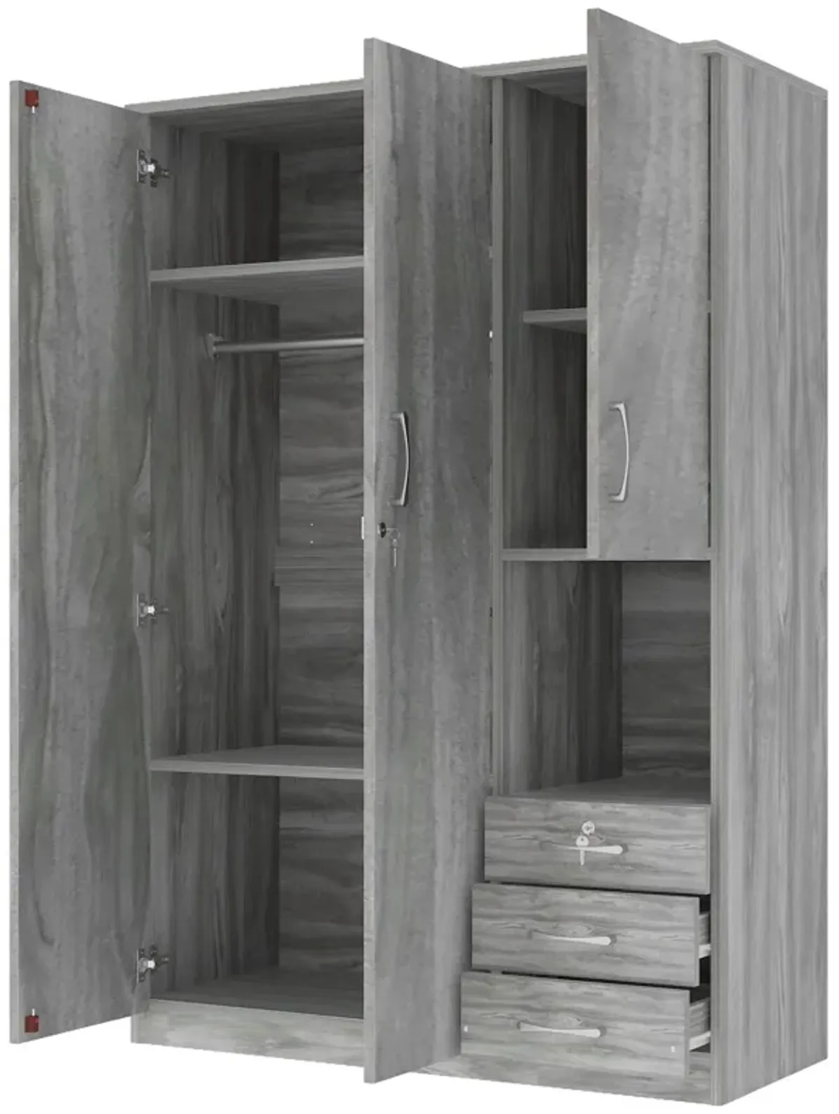 2 Doors Wooden Wardrobe Storage For Bedroom, With Shelves And 3 Drawers