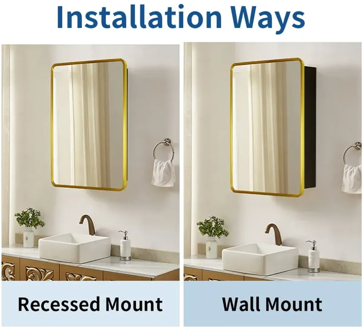 Metal Framed Wall Mount Or Recessed Bathroom Medicine Cabinet With Mirror