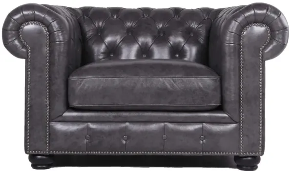 Traditional Tufted Leather Chesterfield Nailhead Chair