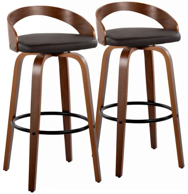 Grotto - Mid Century Modern Fixed Height Barstool & Swivel With Round Footrest (Set of 2)