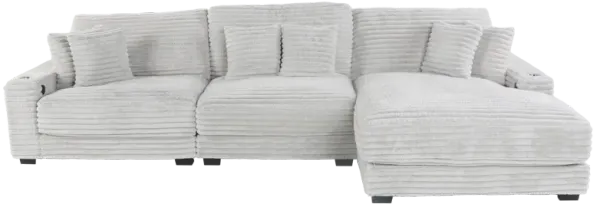 Light Gray Corduroy Sectional Sofa with Chaise & Plush Pillows