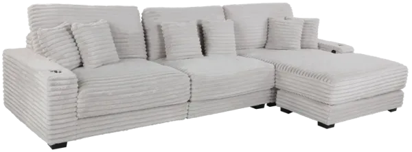 Light Gray Corduroy Sectional Sofa with Chaise Lounge & Pillows