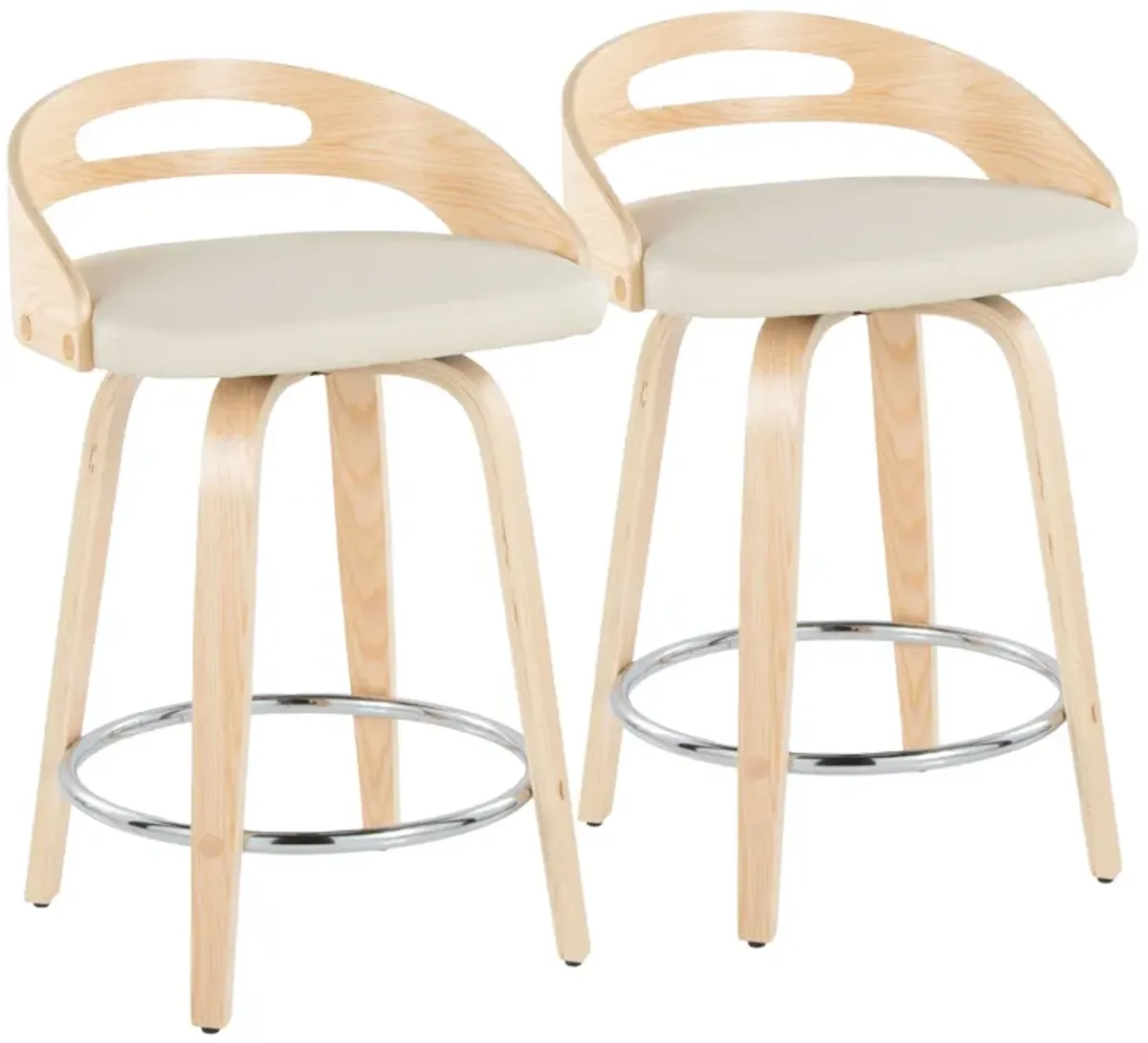 Cassis - Mid Century Modern Fixed Height Counter Stool With Swivel With Round Footrest (Set of 2)