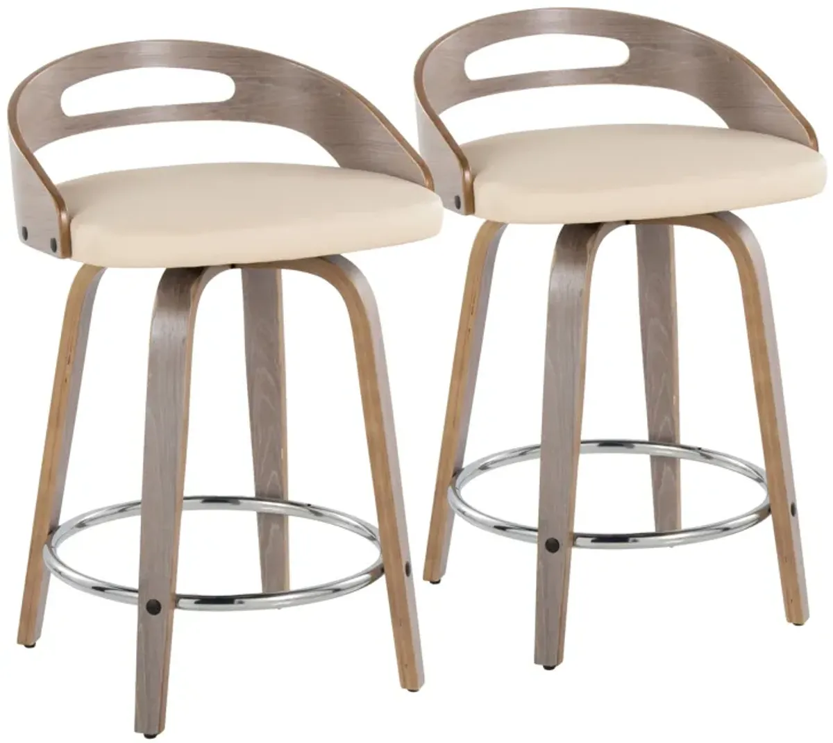 Cassis - Mid Century Modern Fixed Height Counter Stool With Swivel With Round Footrest (Set of 2)