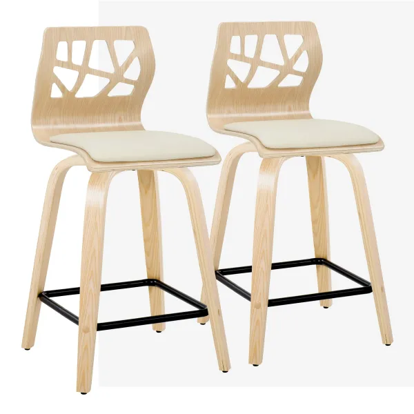 Folia - Contemporary Fixed Height Stool With Swivel With Square Footrest (Set of 2)