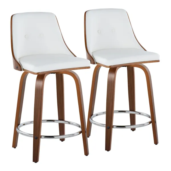 Gianna - Mid-Century Modern Fixed Height Stool With Swivel With Round Footrest (Set of 2)