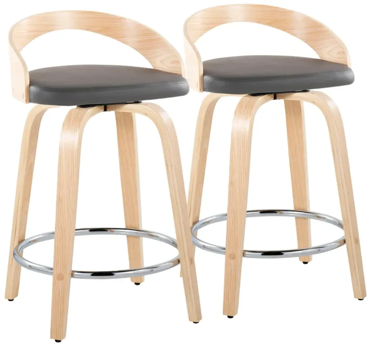 Grotto - Contemporary Fixed Height Counter Stool & Swivel, Round Footrest (Set of 2)