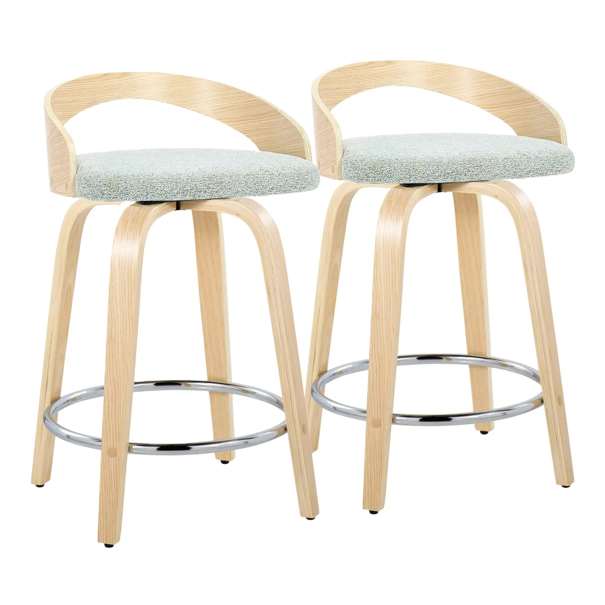 Grotto - Contemporary Fixed Height Counter Stool & Swivel, Round Footrest (Set of 2)