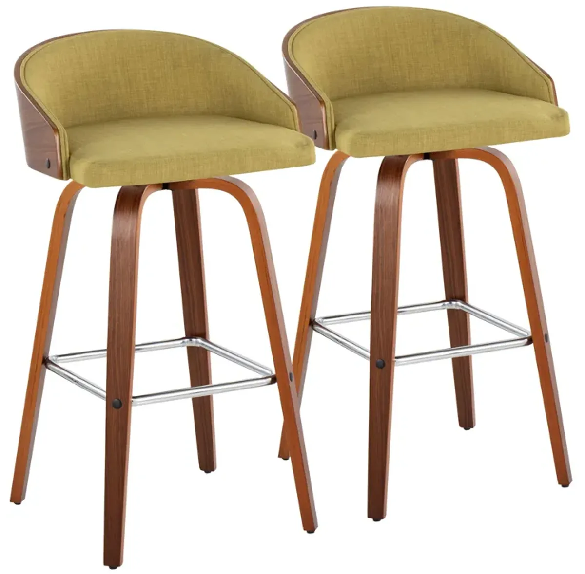 Shiraz - Mid-Century Modern Fixed Height Stool With Swivel With Square Footrest (Set of 2)