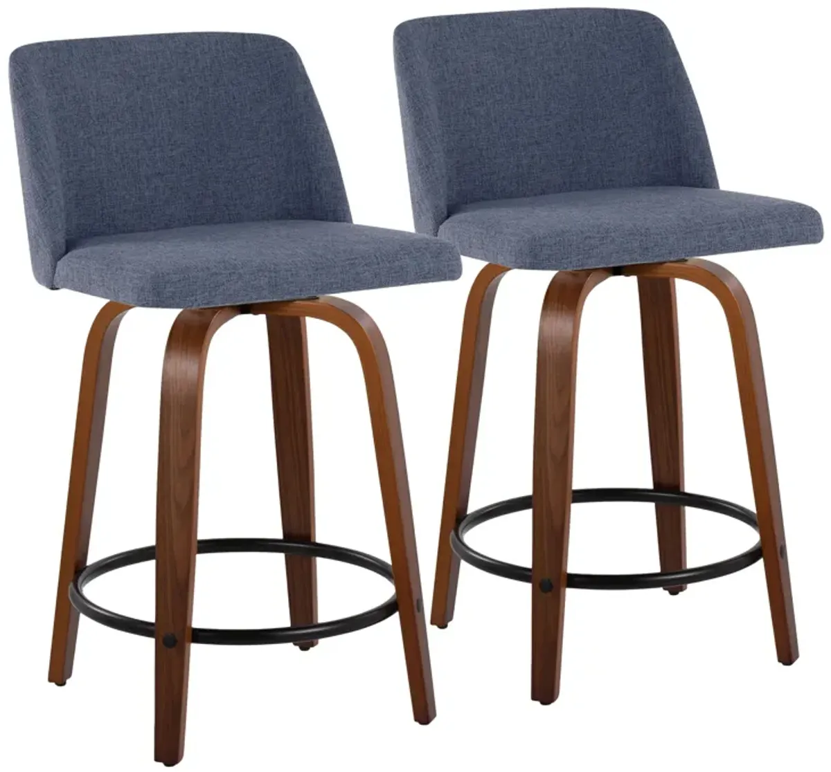 Toriano - Mid Century Modern, Fixed Height Counter Stool & Swivel And Round Footrest (Set of 2)