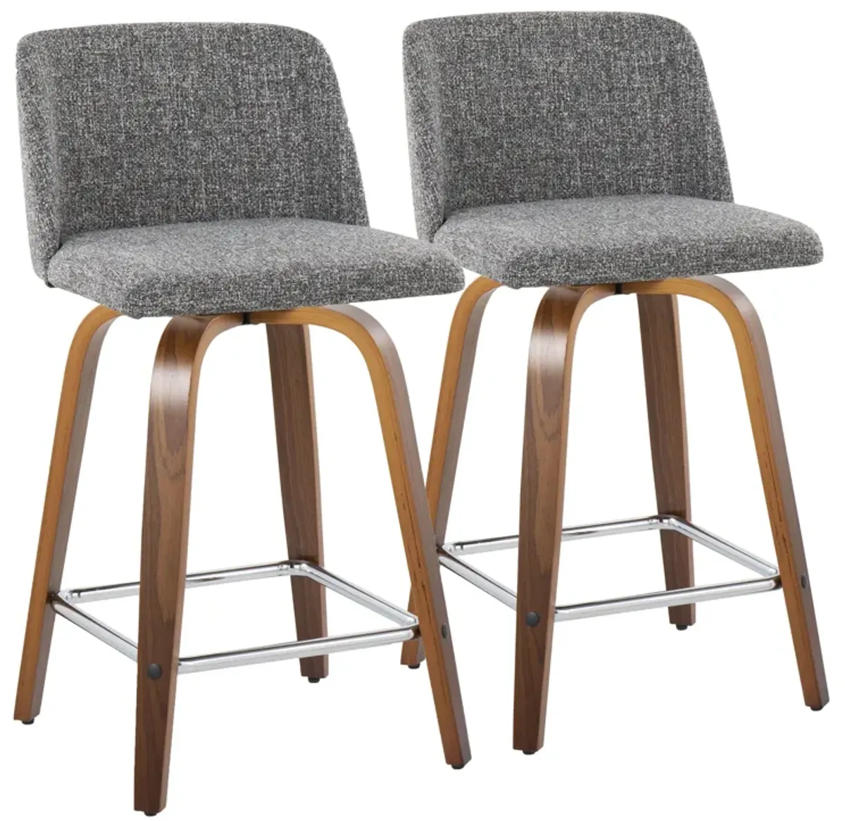 Toriano - Mid Century Modern Fixed Height Counter Stool With Swivel And Square Footrest (Set of 2)