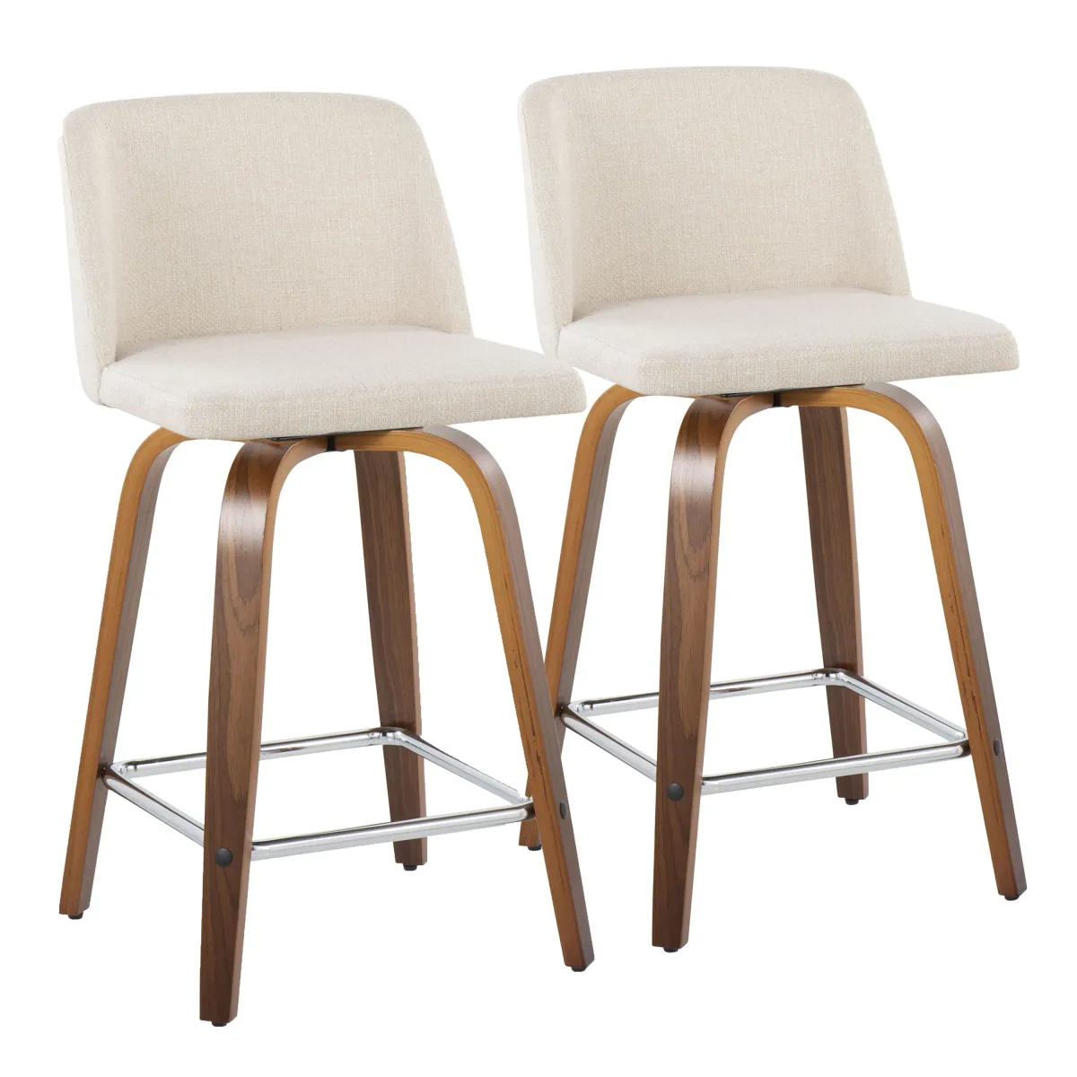 Toriano - Mid Century Modern Fixed Height Counter Stool With Swivel And Square Footrest (Set of 2)