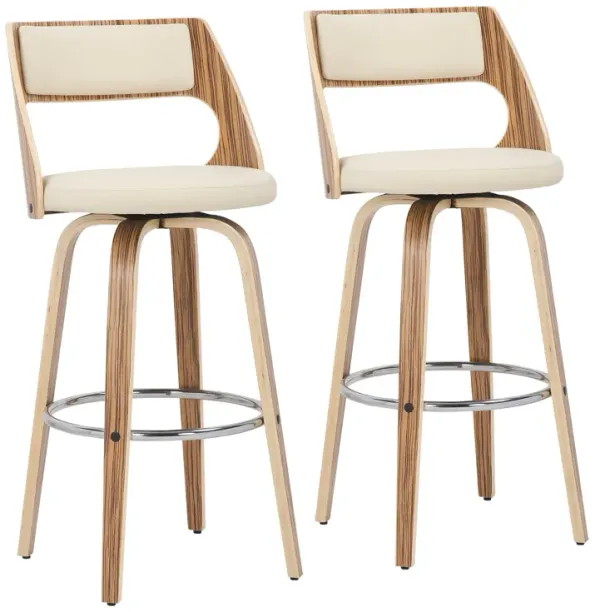 Cecina - Mid-Century Modern Fixed Height Barstool With Swivel (Set of 2) - Zebra / Cream