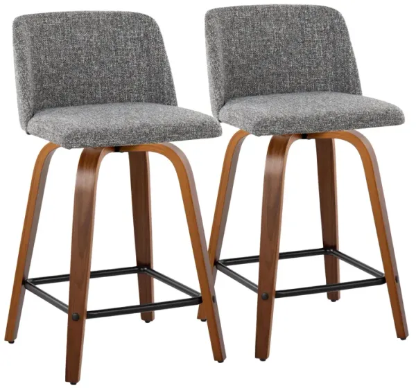Toriano - Mid Century Modern Fixed Height Counter Stool With Swivel With Square Footrest (Set of 2)