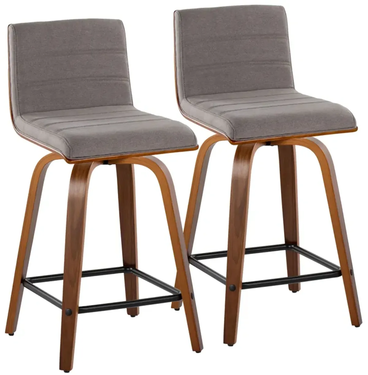 Vasari - Mid Century Modern Fixed Height Counter Stool With Swivel With Square Footrest (Set of 2)