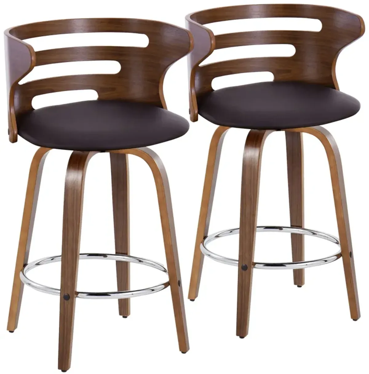 Cosini - Mid Century Modern Fixed Height Barstool With Swivel With Round Footrest (Set of 2)