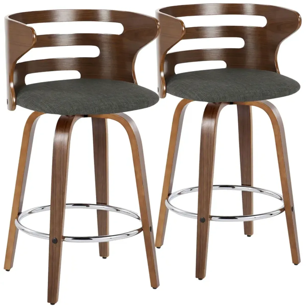 Cosini - Mid Century Modern Fixed Height Barstool With Swivel With Round Footrest (Set of 2)