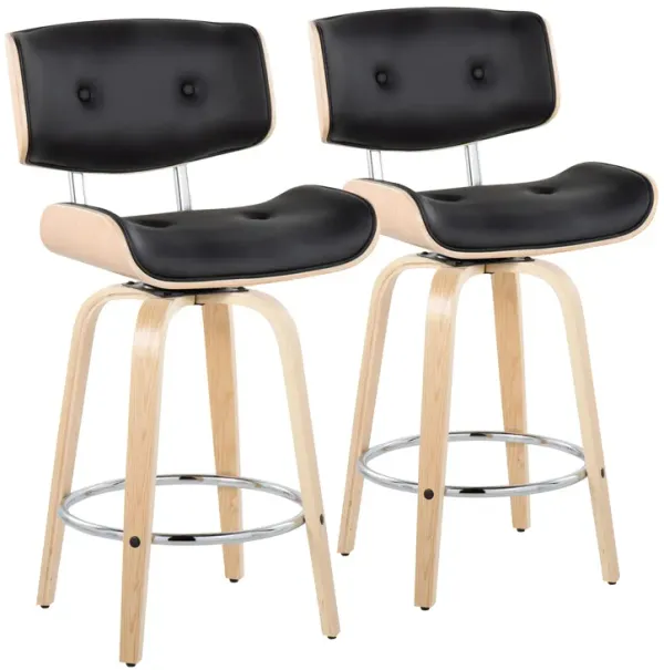 Lombardi - Mid Century Modern Fixed Height Counter Stool With Swivel With Round Footrest (Set of 2)