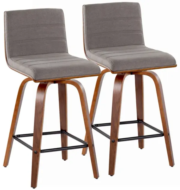 Vasari - Mid Century Modern Fixed Height Counter Stool, Swivel With Square Footrest (Set of 2)