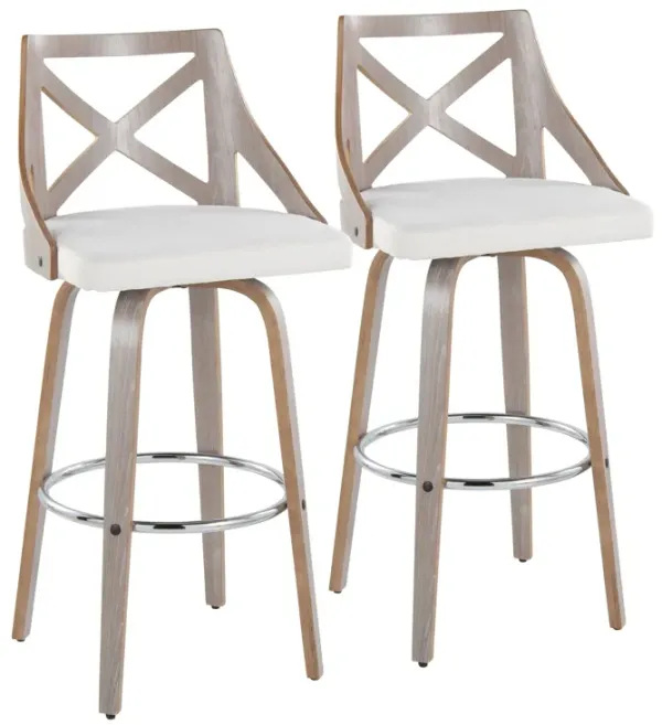 Charlotte - Farmhouse Fixed-Height Barstool With Swivel With Round Footrest (Set of 2)