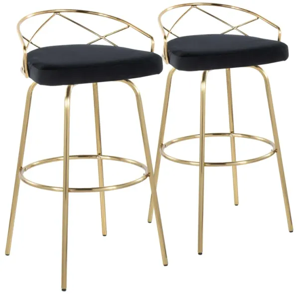 Charlotte - Glam Glam / Art Deco Fixed Height Barstool With Swivel With Round Footrest (Set of 2)