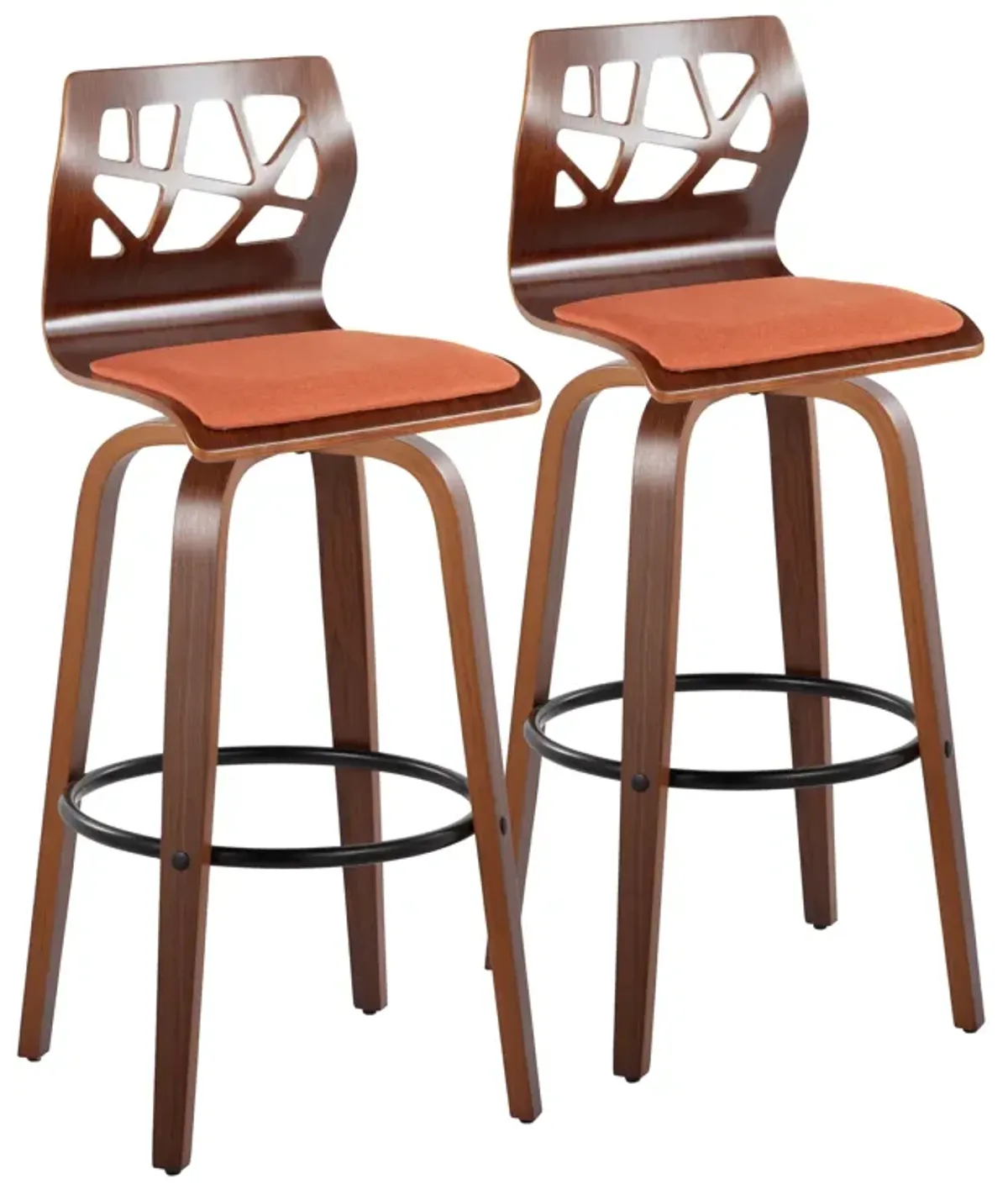 Folia - Mid Century Modern Fixed Height Barstool With Swivel With Round Footrest (Set of 2)