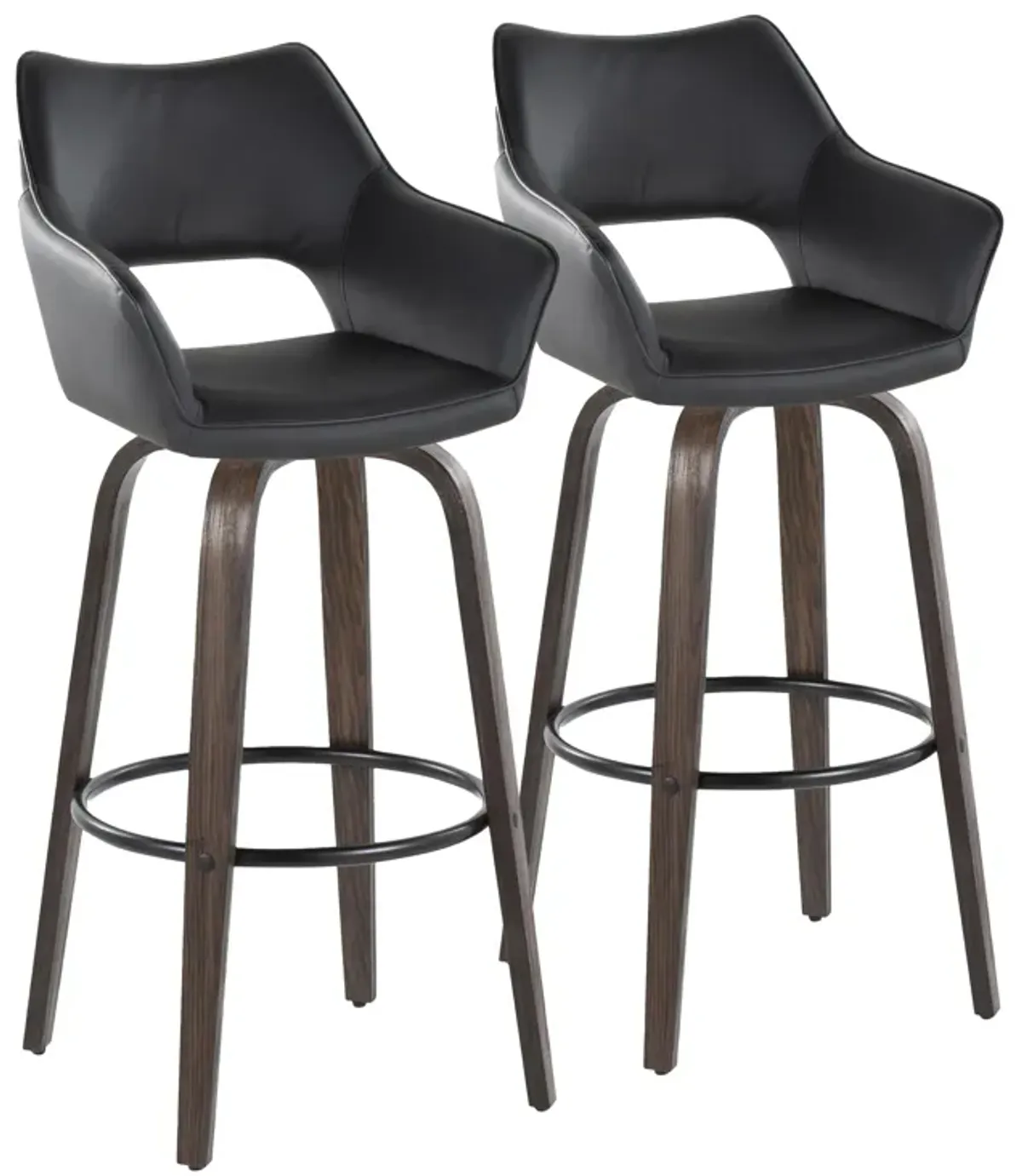 Mustang - Contemporary Fixed Height Barstool With Swivel With Round Footrest (Set of 2)