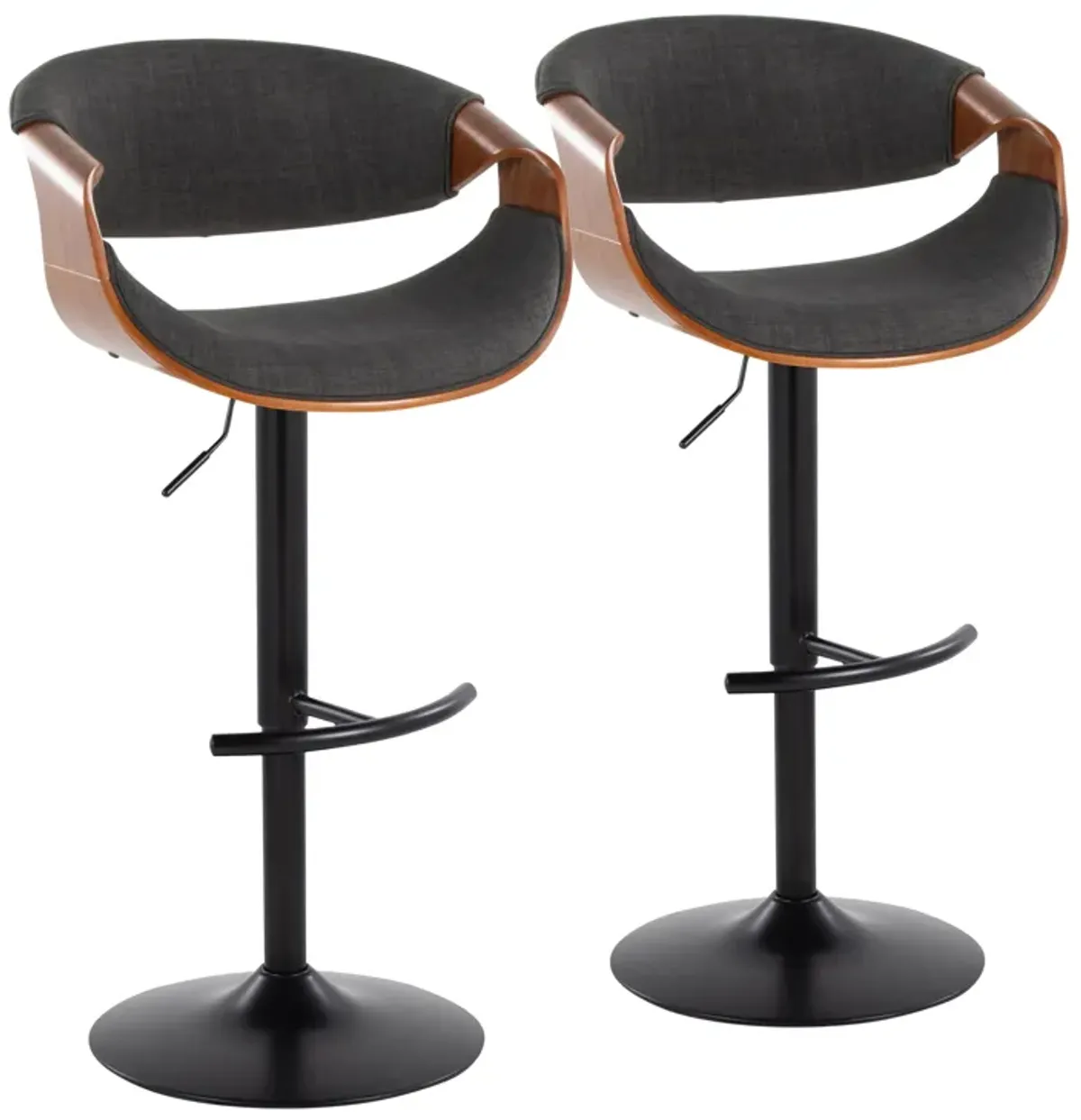 Curvo - Mid Century Modern Adjustable Barstool With Swivel & Rounded T Footrest (Set of 2)