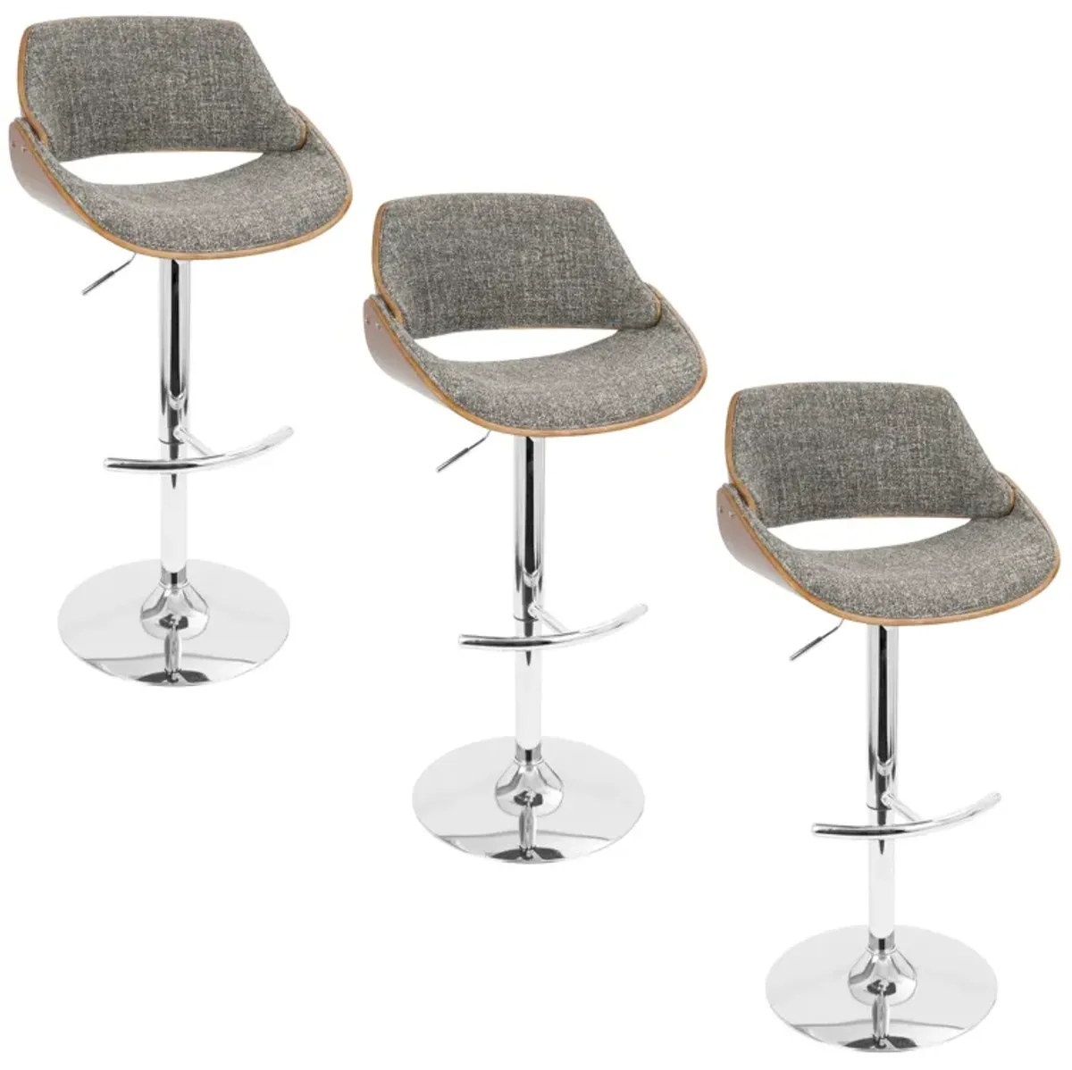 Fabrizzi - Mid Century Modern Adjustable Barstool With Swivel With Rounded T Footrest (Set of 3)