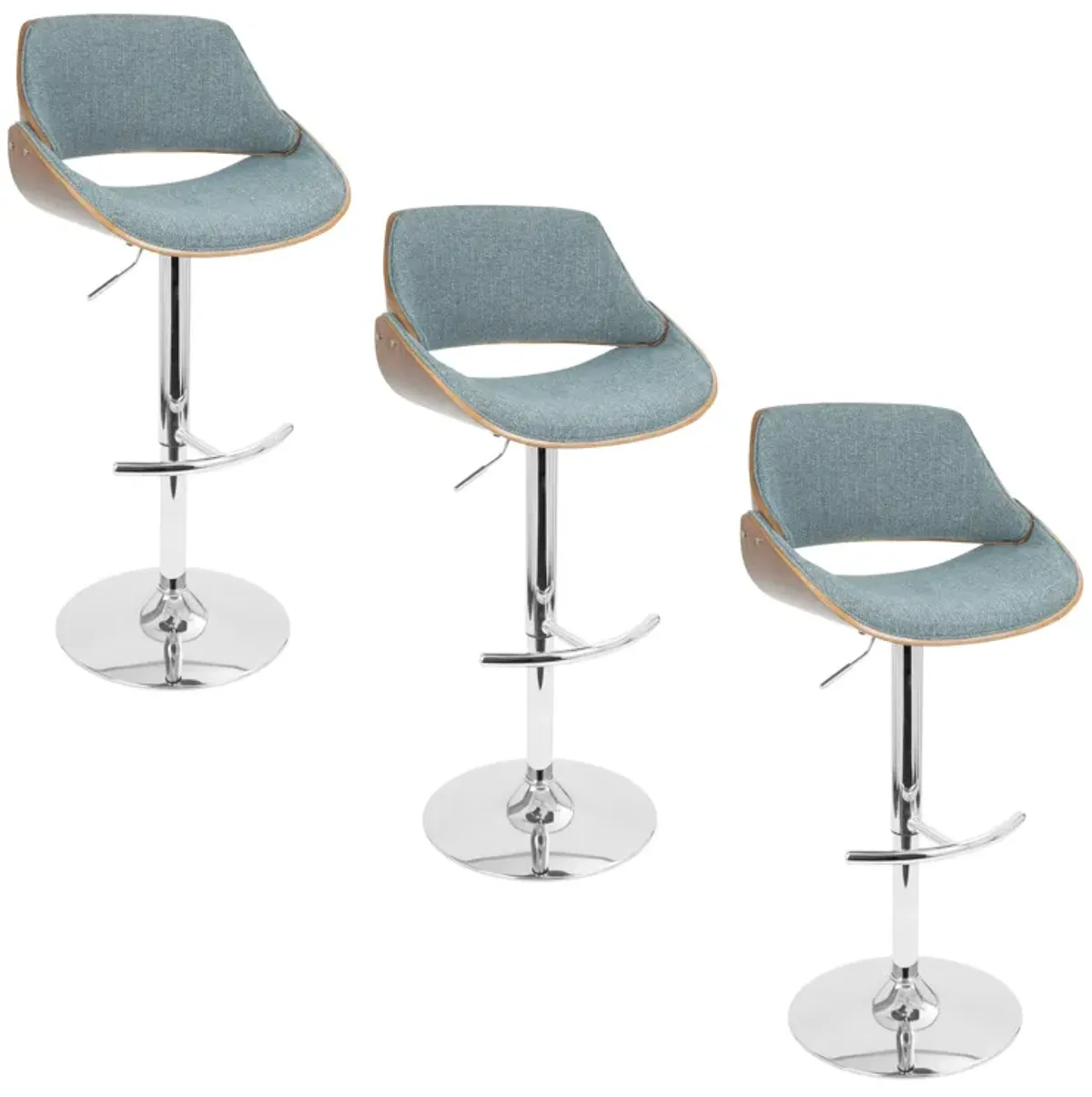 Fabrizzi - Mid Century Modern Adjustable Barstool With Swivel With Rounded T Footrest (Set of 3)