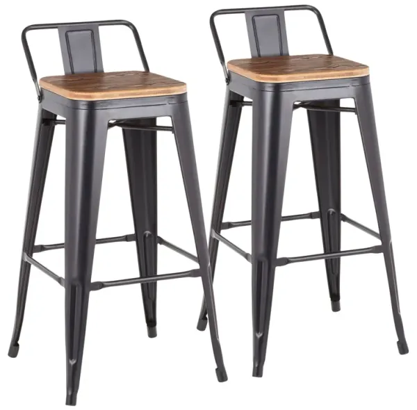 Oregon - Industrial Low Back Barstool (Set of 2) - Black