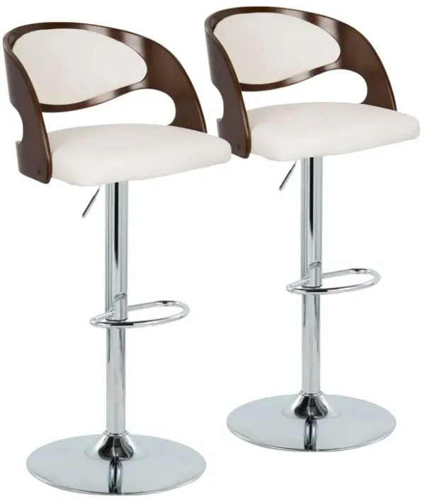 Pino - Mid-Century Modern Adjustable Barstool With Swivel With Oval Footrest (Set of 2) - Chrome / Cherry / White