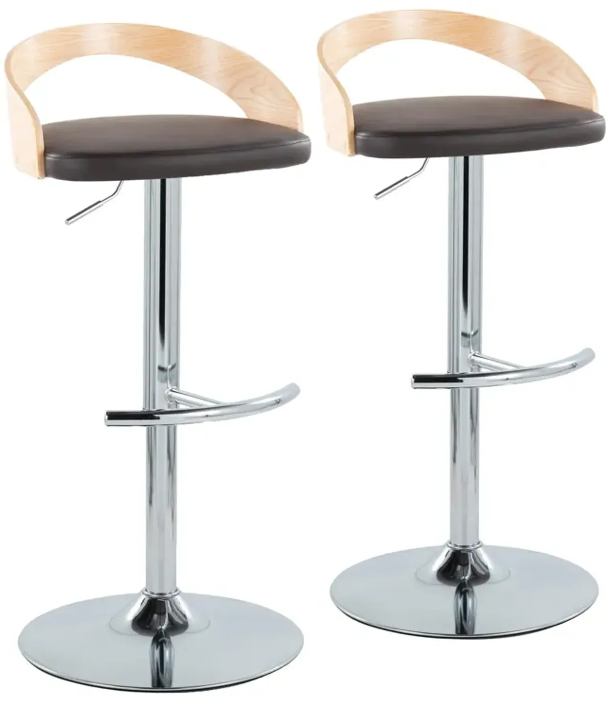 Grotto - Contemporary Adjustable Barstool, Swivel With Rounded T Footrest (Set of 2)