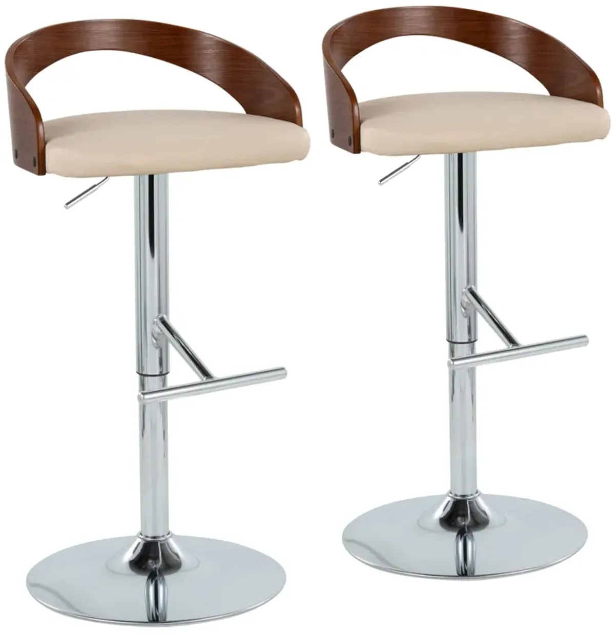 Grotto - Mid Century Modern Adjustable Height Barstool, Swivel With Straight T Footrest (Set of 2)