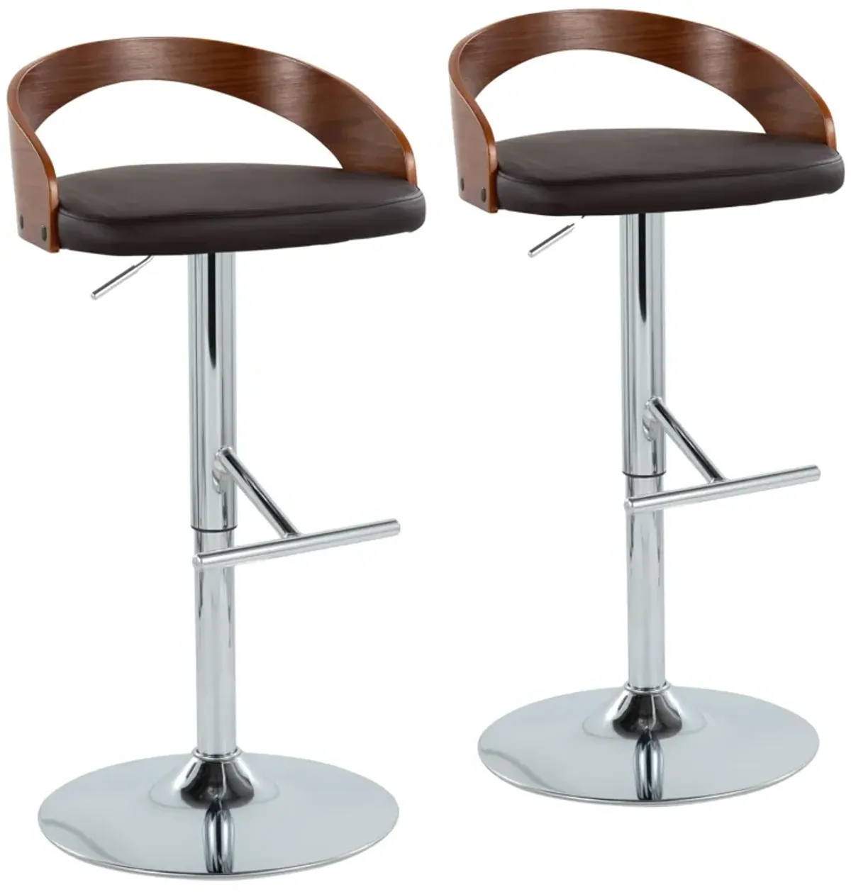 Grotto - Mid Century Modern Adjustable Height Barstool, Swivel With Straight T Footrest (Set of 2)